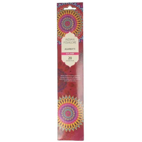 Indian Folklore Gulaab Agarbatti 20 hand-rolled rose incense sticks from India in traditional packaging - Desapega