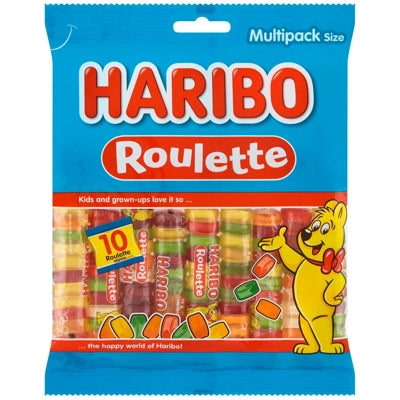 Haribo Roulette-Mix 350g bag with individually wrapped sweet and sour candy rolls - Desapega.nl