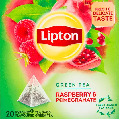 Lipton Green Tea Raspberry & Pomegranate pyramid tea bags box - 20 Rainforest Alliance certified fruity green tea bags - Desapega.nl