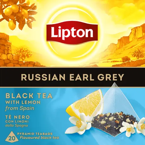 Lipton Russian Earl Grey Black Tea 20 Pyramid Bags with bergamot and lemon peel - Desapega.nl
