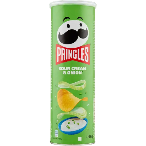 Pringles Sour Cream & Onion 165g stackable potato crisps in iconic cylindrical can with tangy sour cream and savory onion seasoning - Desapega.nl