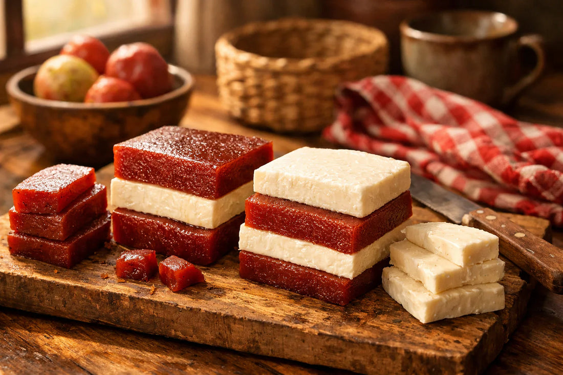 Romeu e Julieta recept — Plakjes goiabada en witte kaas geserveerd op een rustieke houten plank.