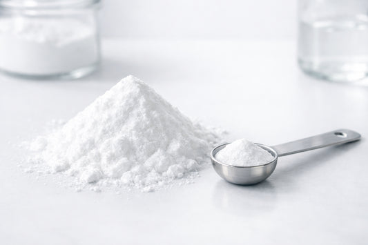 Baking Soda supplement — white powder on a clean surface with a measuring spoon