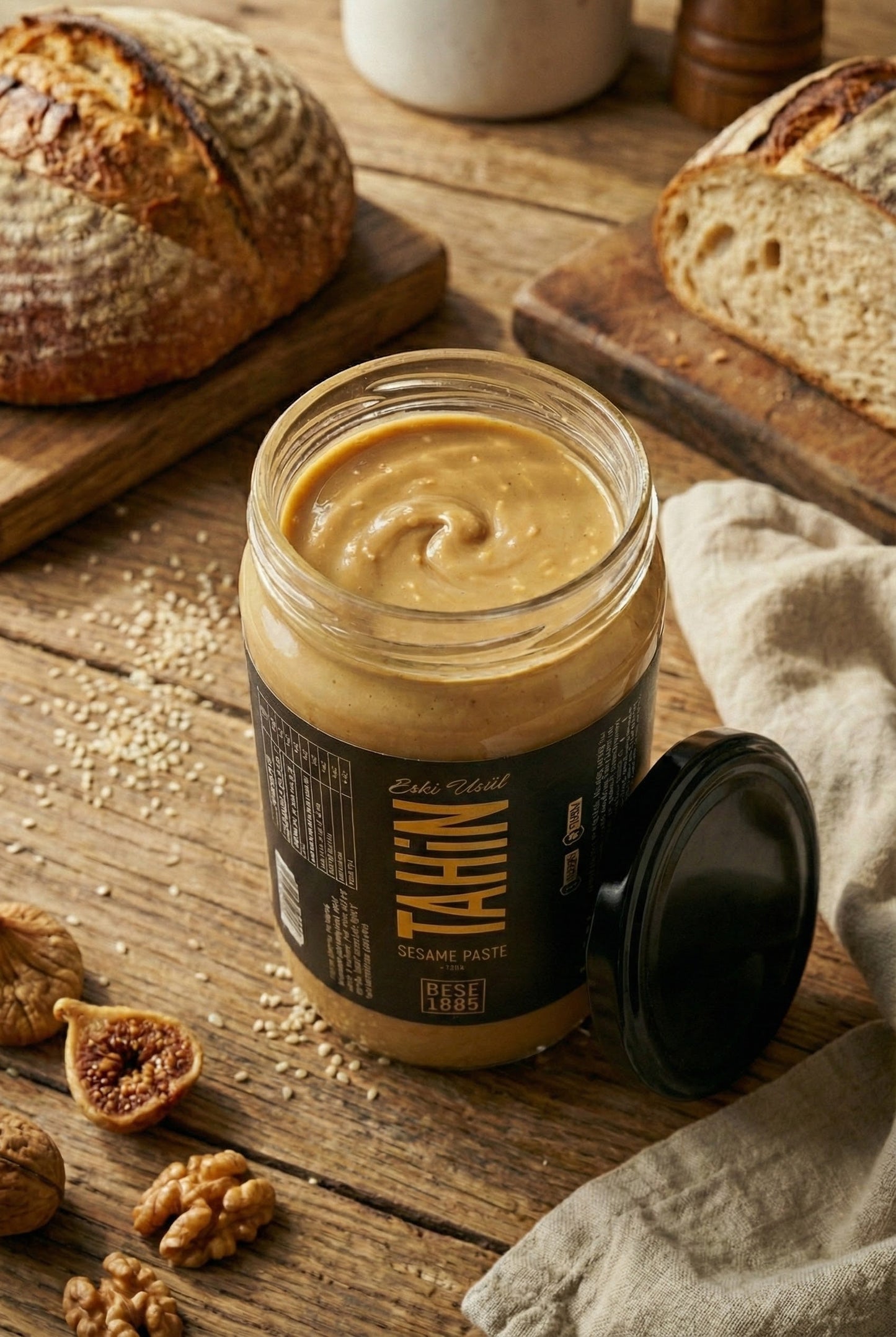 Premium Turkish Tahini – 100% Natural Stone-Ground Sesame Paste (230g Glass Jar)