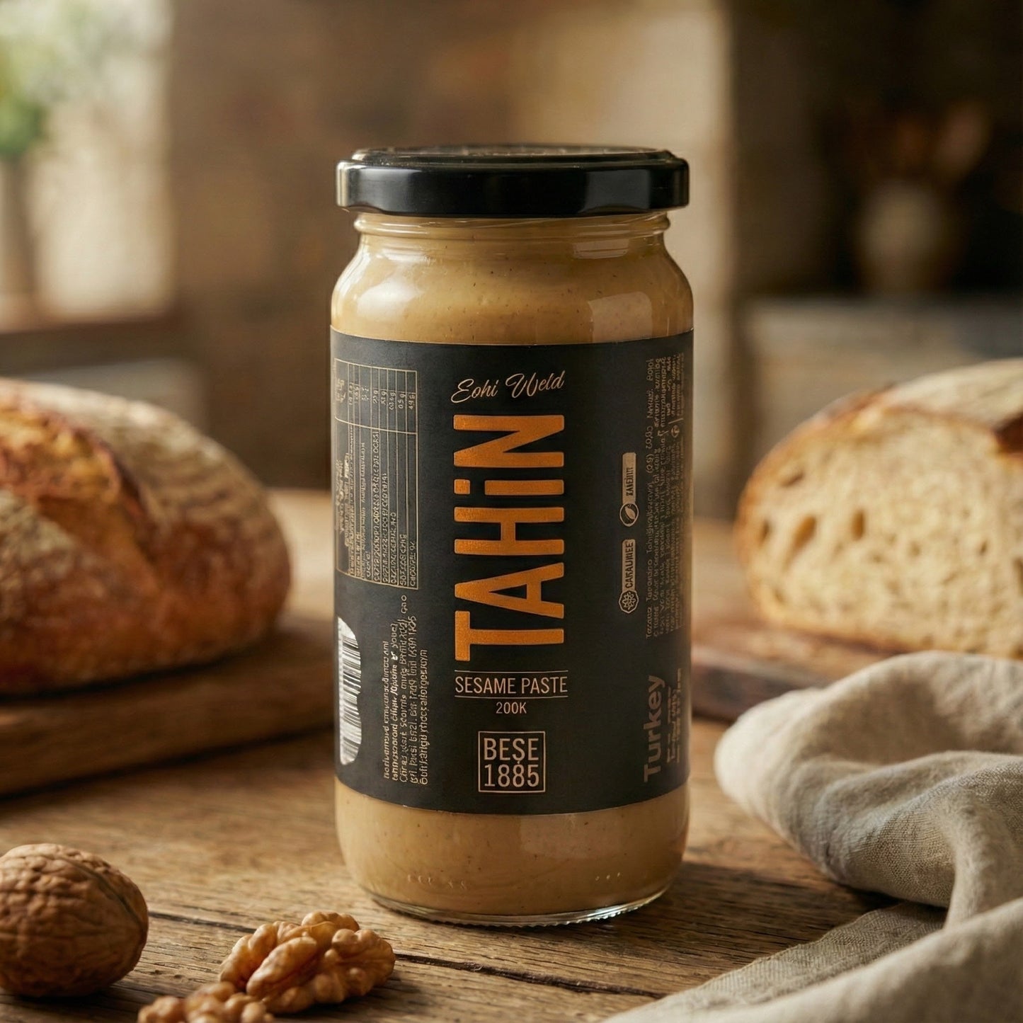 Halva de Tahine Premium Duplamente Torrado – Pote de Vidro de 500g
