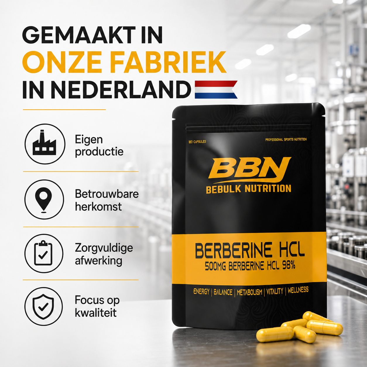 Berberine HCL 98% - 500mg - Vegan - BeBulk Nutrition