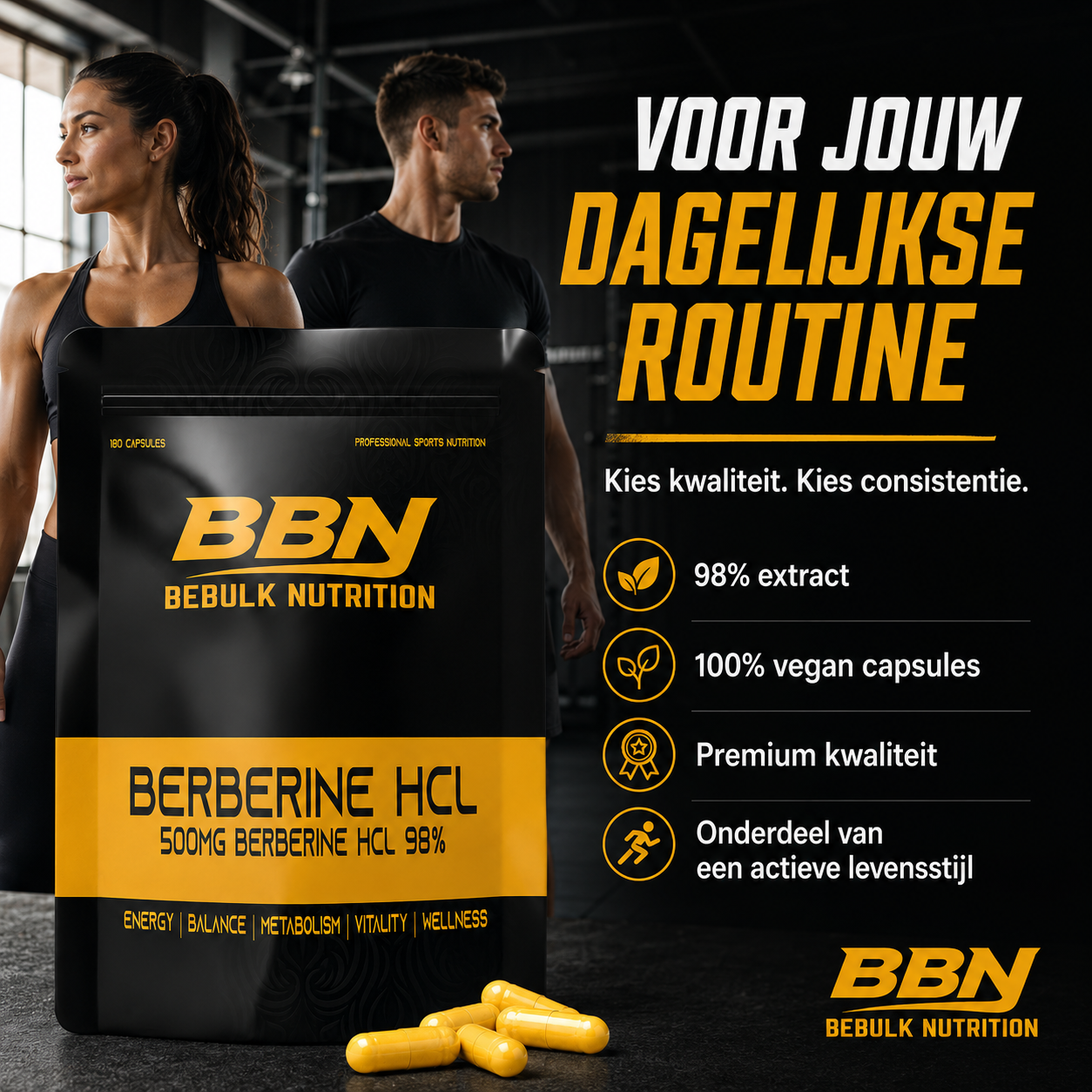 Berberine HCL 98% - 500mg - Vegan - BeBulk Nutrition