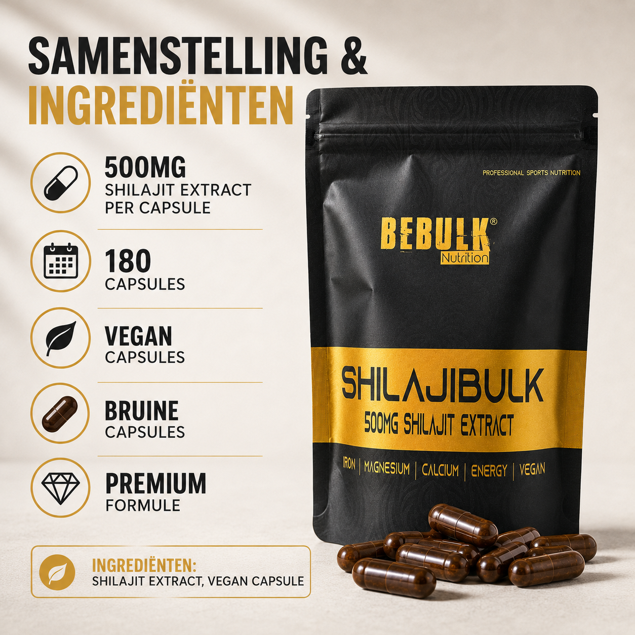 ShilajiBulk - Shilajit 500mg - Vegan - BeBulk Nutrition