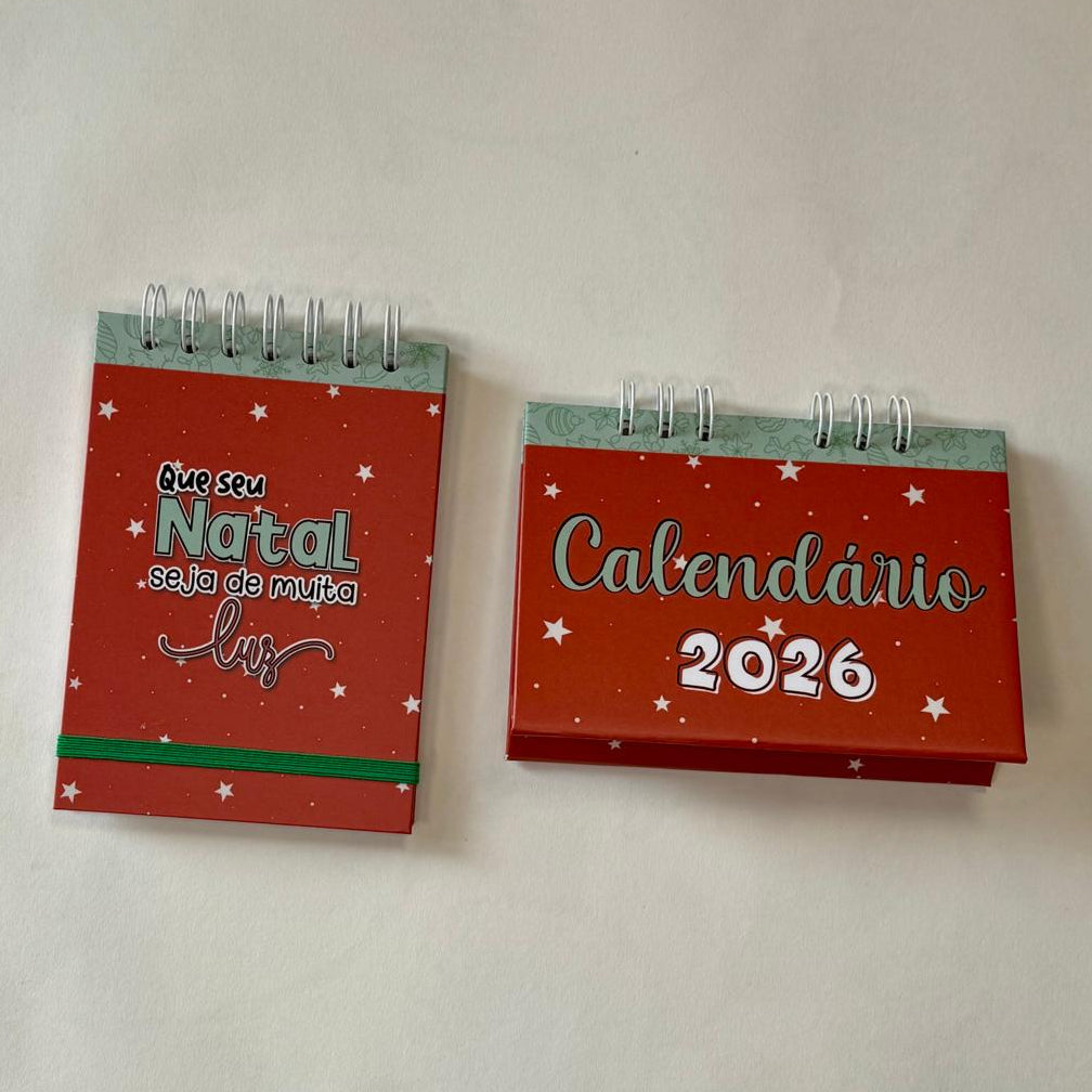 Conjunto Calendário 2026 e Caderno de Bolso na cor vermelha com tema de estrelas - Despaga.nl