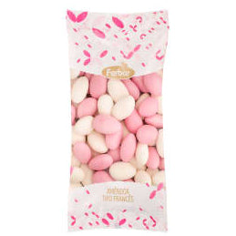 Ferbar Amêndoa Tipo Francês Rosa e Branca - vibrant pink and white candy-coated almonds for cakes and sweets - buy from Desapega.nl