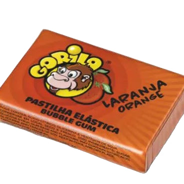 Gorila Pastilhas Elásticas assorted flavors Portuguese bubble gum single unit packaging - Desapega.nl - Laranja