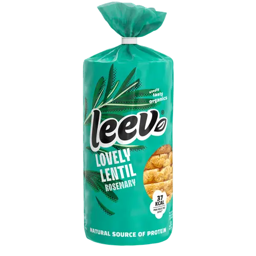 Leev Bio organic lentil wafels with rosemary - crispy puffed protein snack 117g package - Desapega.nl