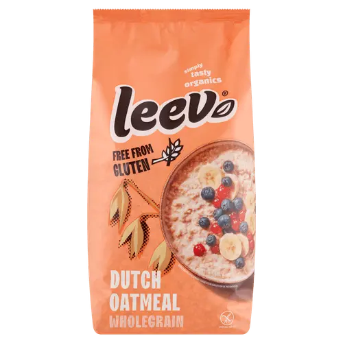Leev Havermout 450g package of organic whole grain gluten-free oatmeal on white background - Desapega.nl