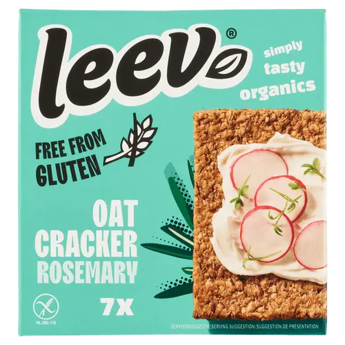 Leev organic gluten-free oat crackers with rosemary, 100g package, healthy seed-based snack - Desapega.nl