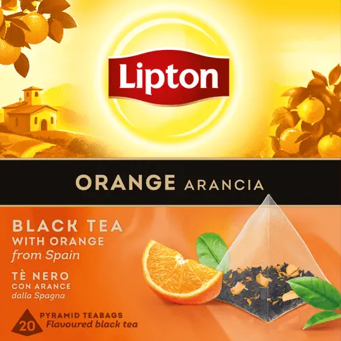 Lipton Orange Arancia black tea with 20 pyramid tea bags infused with natural orange flavour and orange peel - Desapega.nl