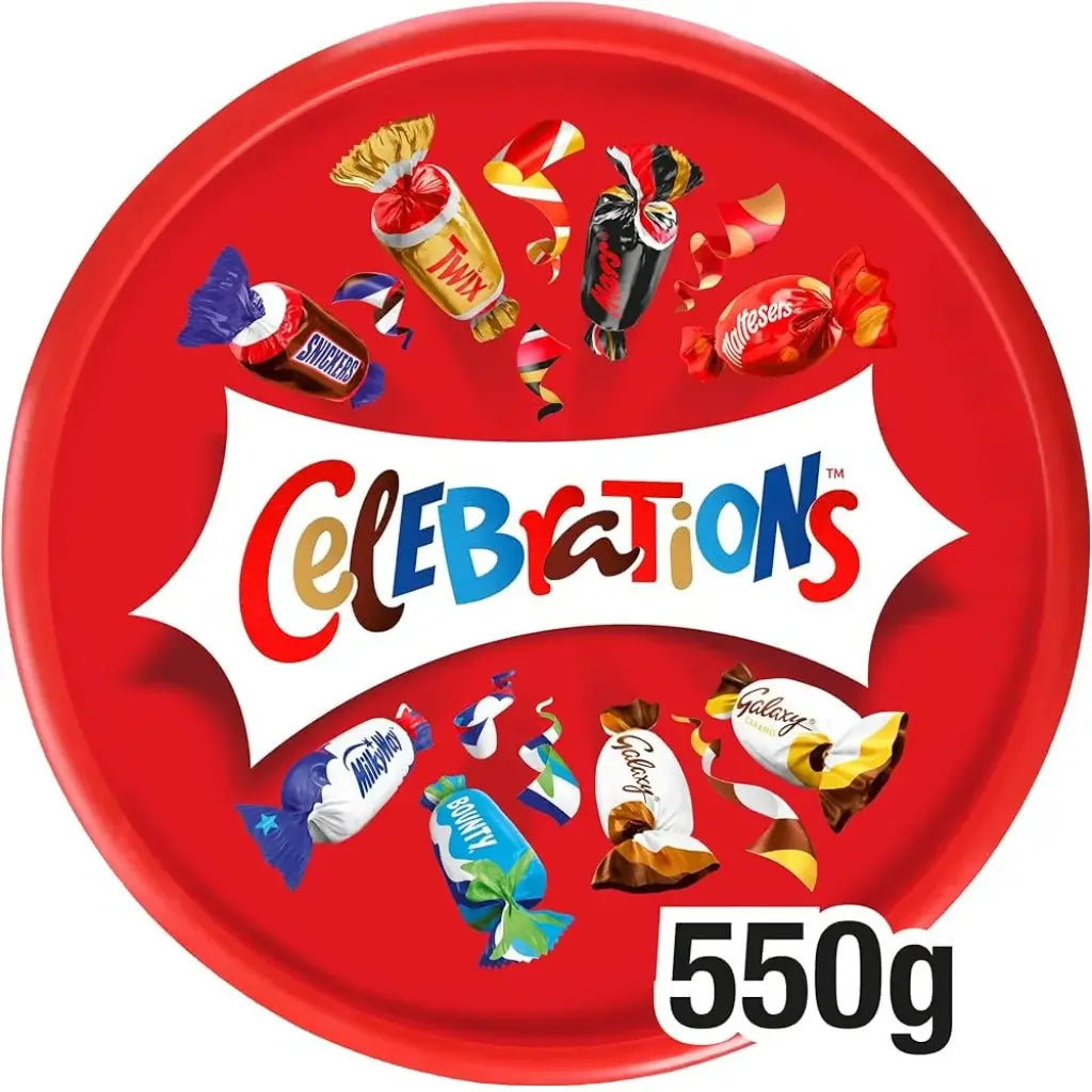 Mars Celebrations Mix 550g tub with individually wrapped mini chocolates in reusable box - buy from Desapega.nl