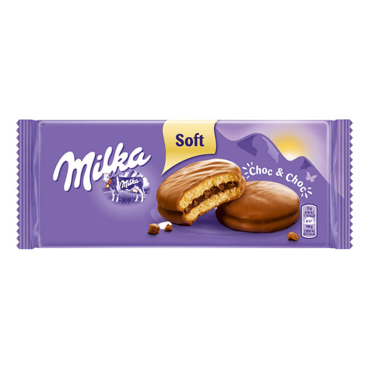 Milka Choc & Choc cookies 184g package showing chocolate chip cookies with Alpine milk chocolate - Desapega.nl