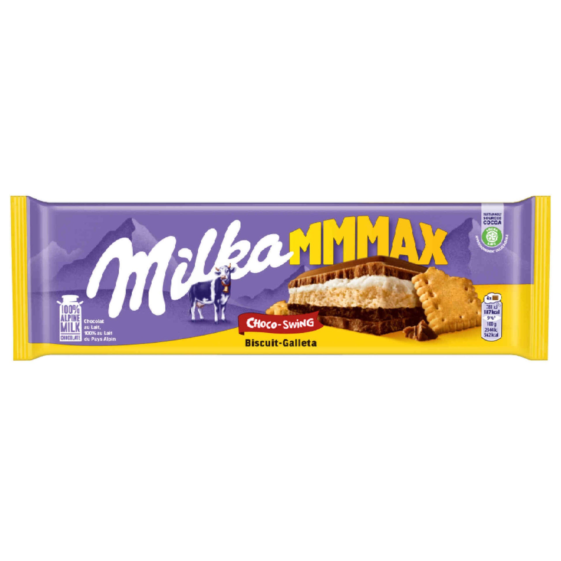 Milka Tablete de Chocolate de Leite com Bolacha 300g - creamy milk chocolate bar with crunchy biscuit layers - Desapega.nl