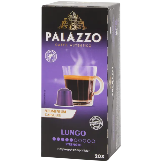 Palazzo Lungo Coffee Capsules 20 pack - Rainforest Alliance certified aluminum capsules for Nespresso machines - Desapega.nl