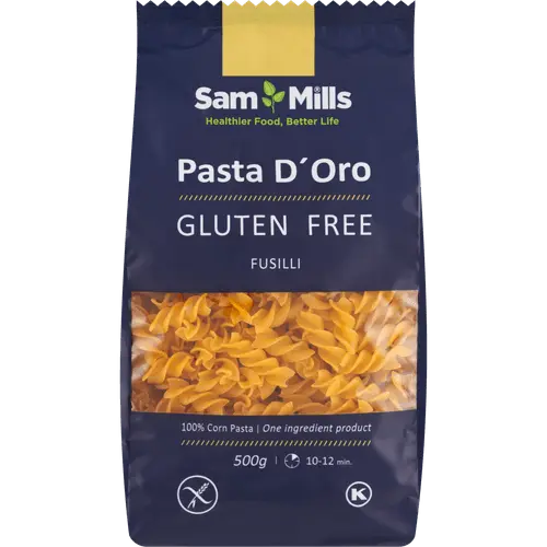 Sammills Pasta d'Oro gluten-free corn fusilli pasta 500g package - Italian celiac-safe spiral pasta made from 100% corn flour - Desapega.nl