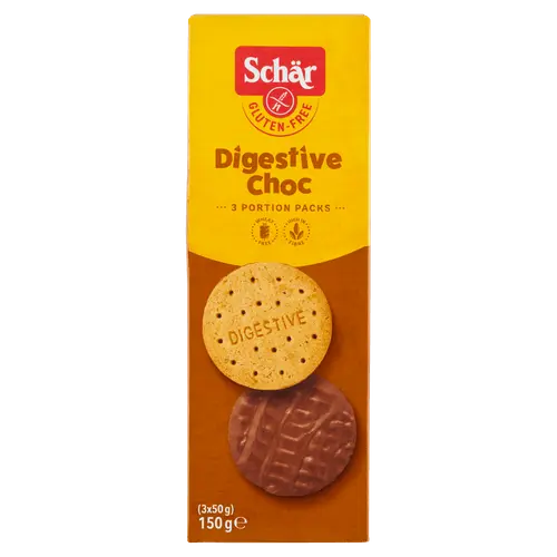 Schär Digestive Choc Glutenvrij 150g package - gluten-free digestive biscuits topped with milk chocolate - Desapega.nl