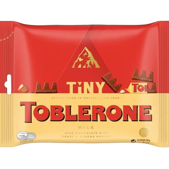 Toblerone Tiny 200g package with 25 mini triangular Swiss chocolate pieces with honey and almond nougat - Desapega.nl