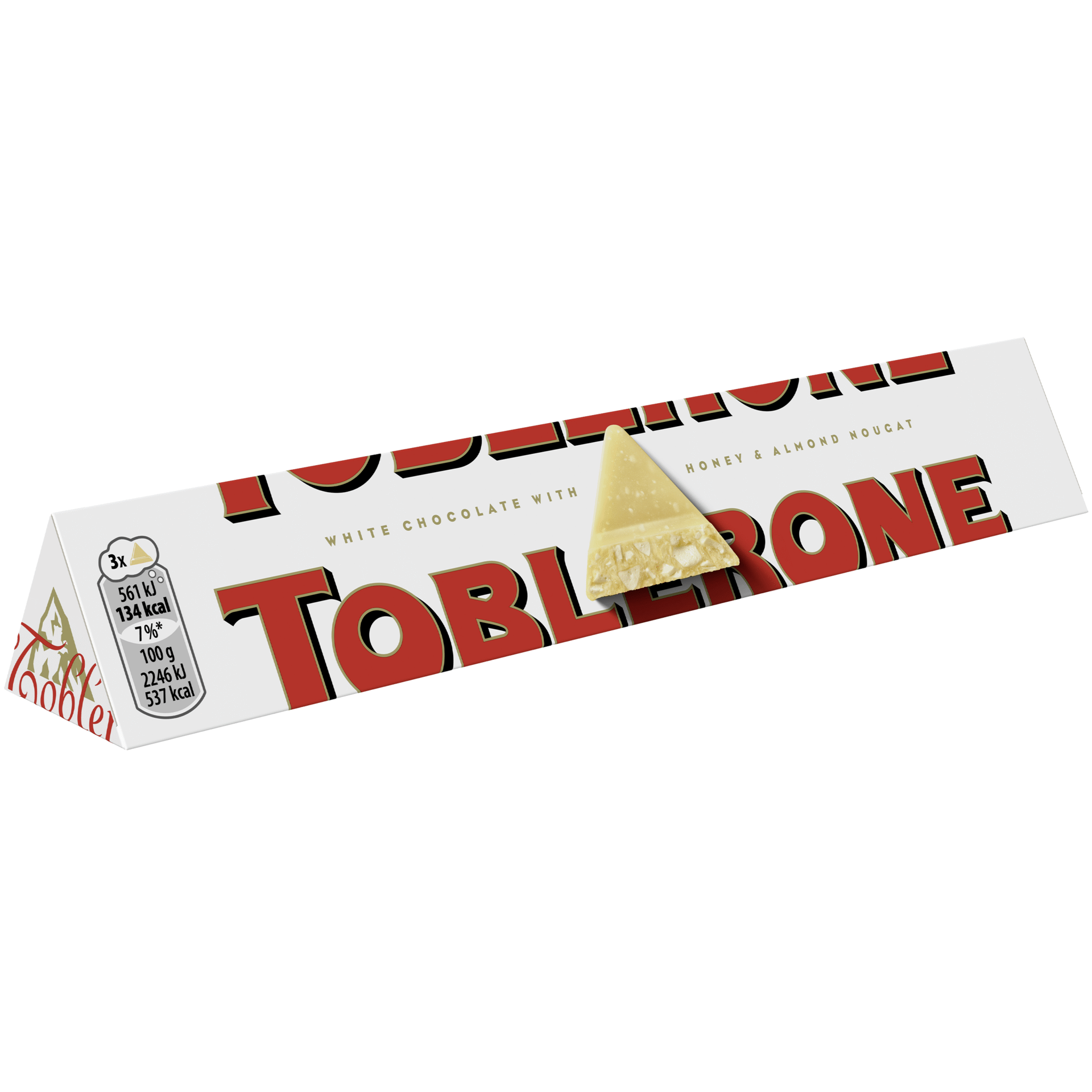 Toblerone White Chocolate bar with honey and almonds 100g showing iconic triangular segments - Desapega.nl