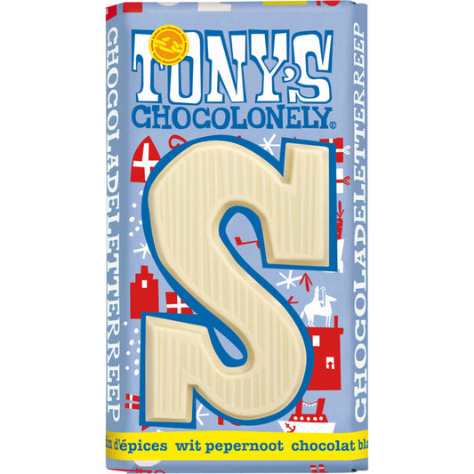 Tony's Chocolonely Chocolate Letter S 180g white Belgian chocolate bar for Sinterklaas festivities - buy from Desapega.nl