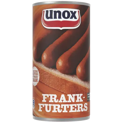 Unox Frankfurter 550g package - authentic Dutch pork sausages with Beter Leven certification - Desapega.nl