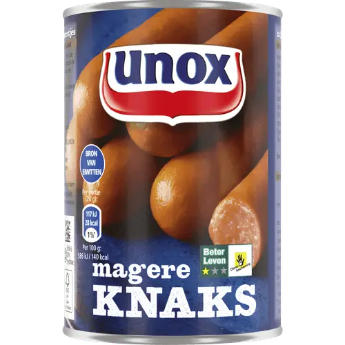 Unox Knaks Mager 400g package - lean Dutch smoked sausages with Beter Leven certification - Desapega.nl
