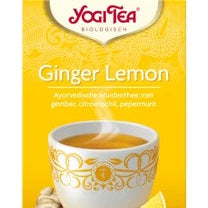 Yogi Tea Ginger Lemon herbal infusion box with 17 tea bags featuring warming ginger and refreshing lemon - Desapega.nl