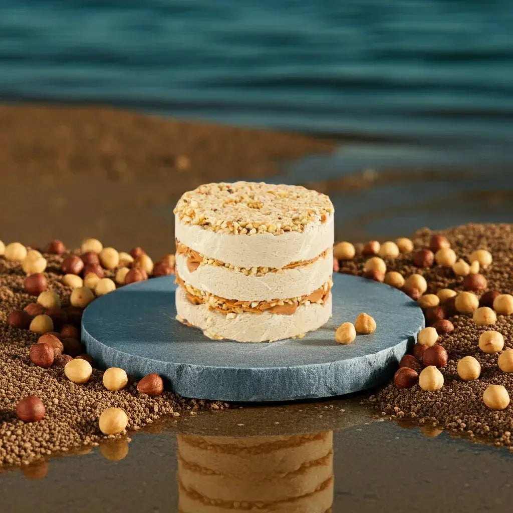 Premium Halva Cake – 450g – Caramel & Hazelnut